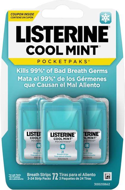 Listerine PocketPaks Breath Strips, Cool Mint, 24-Strip Pack, 3 Pack
