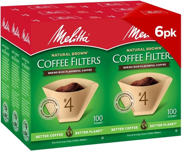 Melitta #4 Cone Coffee Filters, Natural Brown, 100 Count (Pack of 6)
