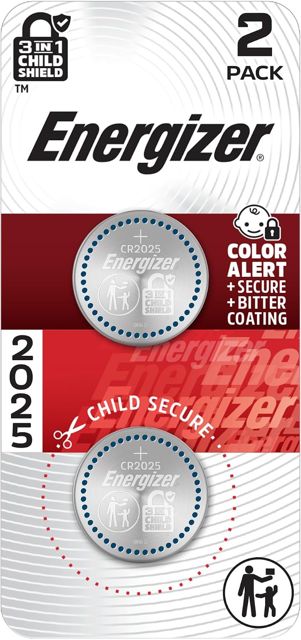 Energizer 2025 Batteries (2 Pack), 3V Lithium Coin Lithium Batteries with 3-in-1 Child Shield
