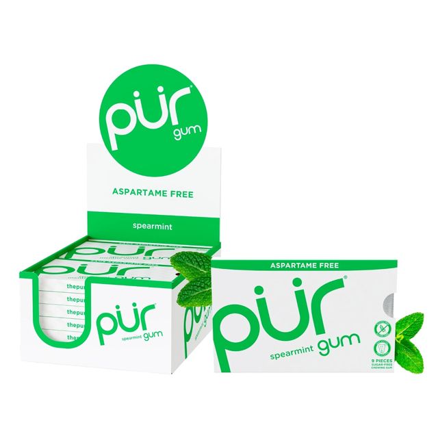 PUR Gum, Spearmint, Xylitol Gum, No Artificial Flavor, 108 Count (12x9)