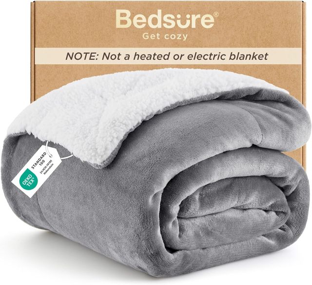 Bedsure GentleSoft Sherpa Fleece Throw Blanket, 50x60 Inches, Grey