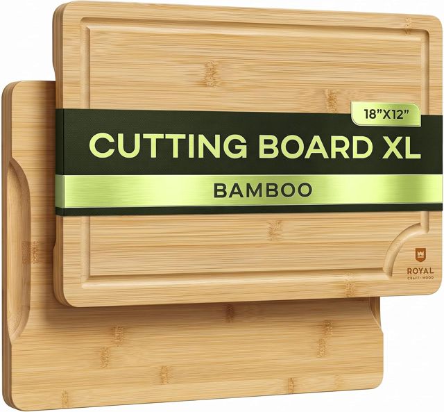 ROYAL CRAFT WOOD Wooden Cutting Boards for Kitchen Meal Prep & Serving - Bamboo Wood Serving Board Set with Deep Juice Groove Side Handles - Charcuterie & Chopping Butcher Block for Meat