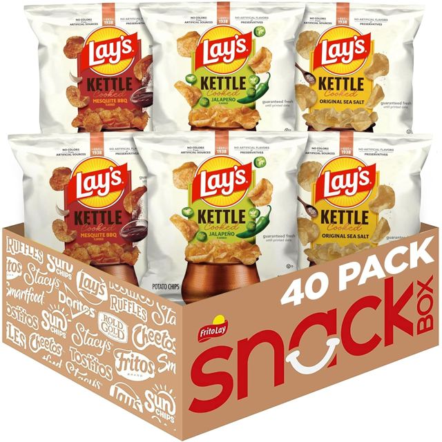 Lay's Kettle Cooked Potato Chips Variety Pack, 0.85 oz (Pack of 40)