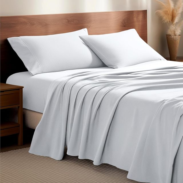 Bare Home King Flannel Sheet Set 100% Cotton (King, White)