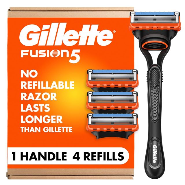 Gillette Fusion5 Razors for Men, 1 Razor, 4 Blade Refills, Lubrastrip for a More Comfortable Shave