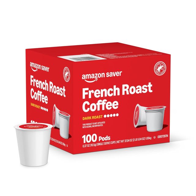 Amazon Brand Happy Belly Dark Roast Coffee Pods, French Roast, K-Cup compatible, 100 Count