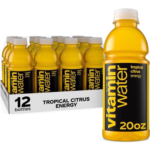 vitaminwater Energy Tropical Citrus, Flavored Water Beverage Bottles, 20 fl oz, 12 Pack