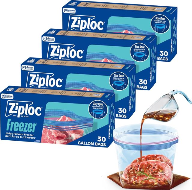 Ziploc Gallon Freezer Bags, Food Storage, 120 Total Bags (30 Count, 4-Pack)
