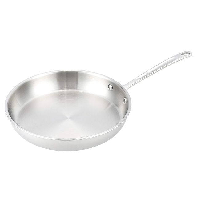 Amazon Basics Tri-Ply Stainless Steel Fry Pan, 12 inch, Silver, Evenly Distributes Heat, Sturdy Handle