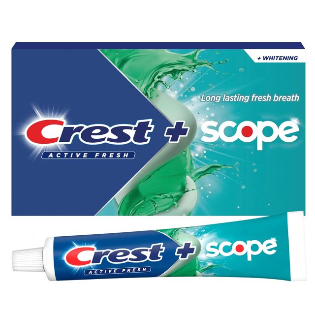 Crest Plus Scope Active Fresh Toothpaste, Fluoride Anticavity and Whitening Toothpaste for Bad Breath and Cavity Protection, Active Fresh Mint, 5.5 oz (Pack of 4)