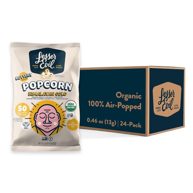 LesserEvil Himalayan Gold Salt Organic Popcorn, 0.46 oz (Pack of 24)