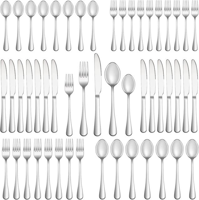 MUTNITT 50 Pcs Silverware Set for 10, Food Grade Stainless Steel Flatware Set, Mirror Polished, Dishwasher Safe