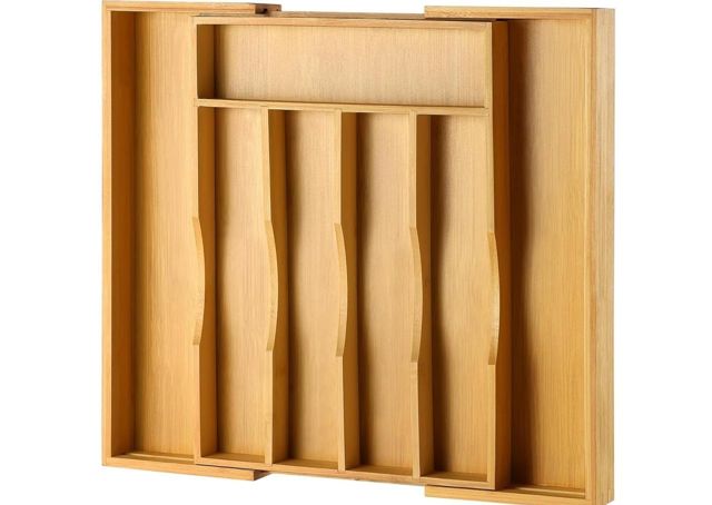 oridom Expandable Bamboo Kitchen Drawer Organizer for Cutlery and Utensils, 7 Slots Expandable, Natural