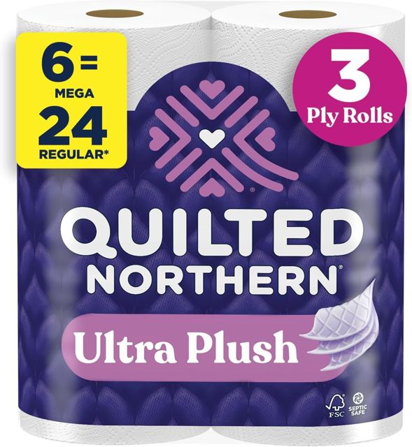 Quilted Northern Ultra Plush Toilet Paper, 6 Mega Rolls = 24 Regular Rolls
