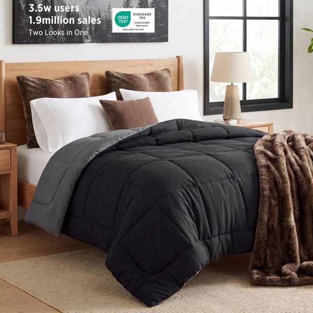 Bedsure Queen Comforter Duvet Insert, Black/Grey, 88x88