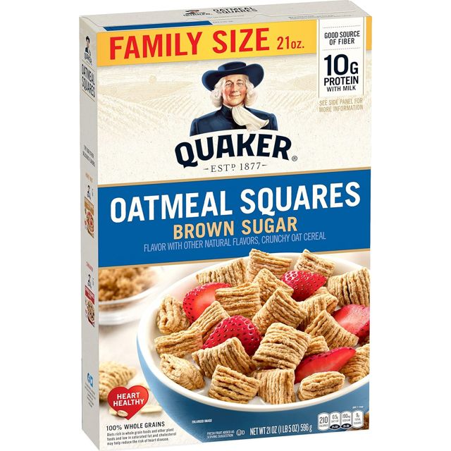 Quaker Oatmeal Squares Brown Sugar Cereal, 21 oz box