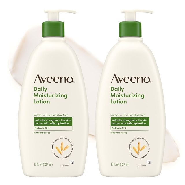 Aveeno Daily Moisturizing Body Lotion, Fragrance-Free, 2 x 18 fl. oz