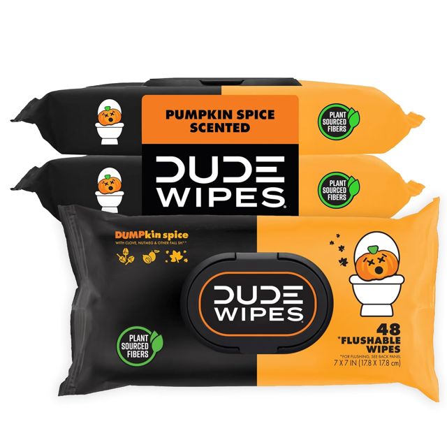 DUDE Wipes Dumpkin Spice Adult Flushable Wipes, Pumpkin Scented, 144 Count