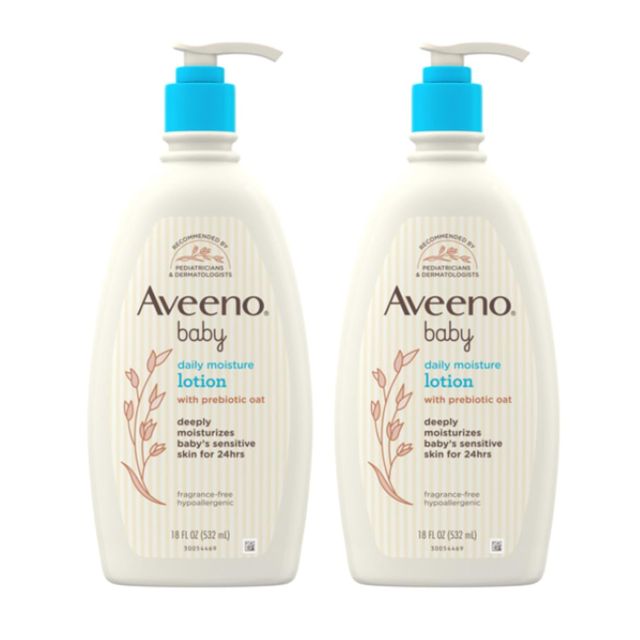 Aveeno Baby Daily Moisture Body Lotion, Fragrance-Free, 18 fl oz, 2 Pack