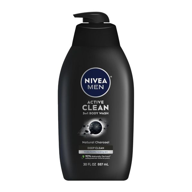 NIVEA MEN Active Clean 3-in-1 Body Wash with Natural Charcoal, 30 fl oz (2 for the price of 1)