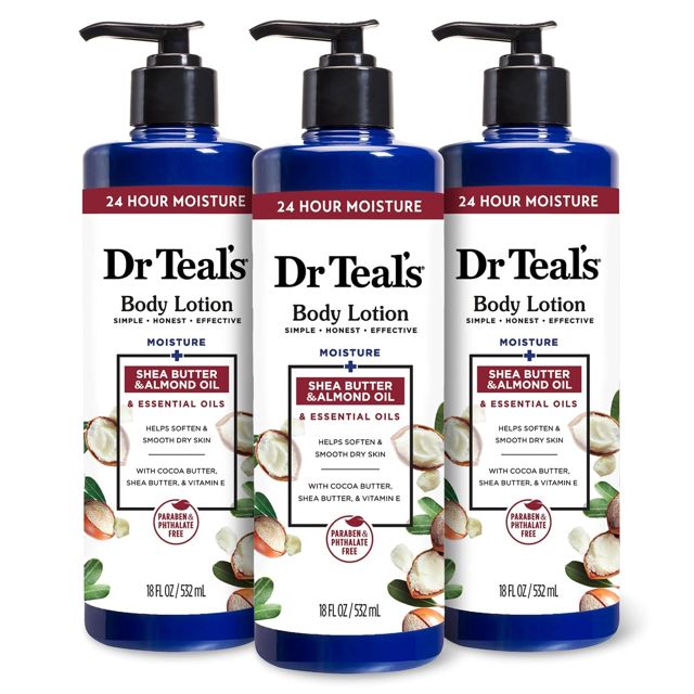 Dr Teal's Body Lotion, Shea Butter & Almond, 18 fl oz (Pack of 3)