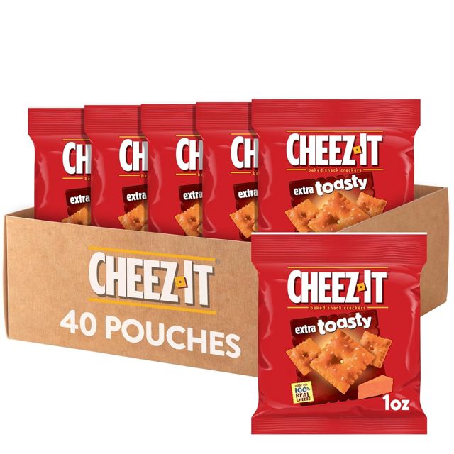 Cheez-It Cheese Crackers, Baked Snack Crackers, Single Serve, Extra Toasty (40 Pouches)