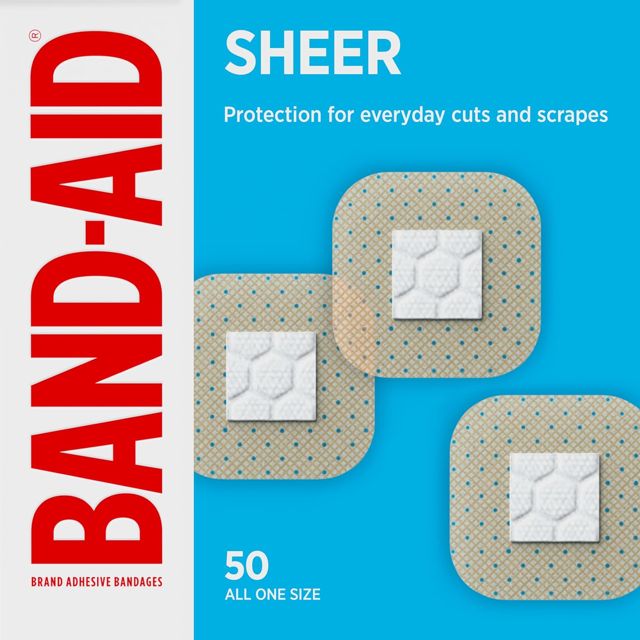 BAND-AID Brand Sheer Spot Square Adhesive Bandages, All One Size, 50 Count