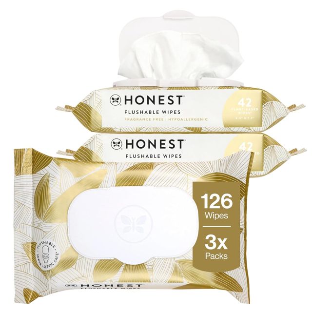 The Honest Company Flushable Wipes, Hypoallergenic, Gilded Wings, 126 Count (3 x 42)