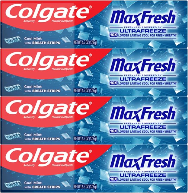 Colgate MaxFresh Fluoride Toothpaste, Cool Mint, 4 Pack, 6.3 oz