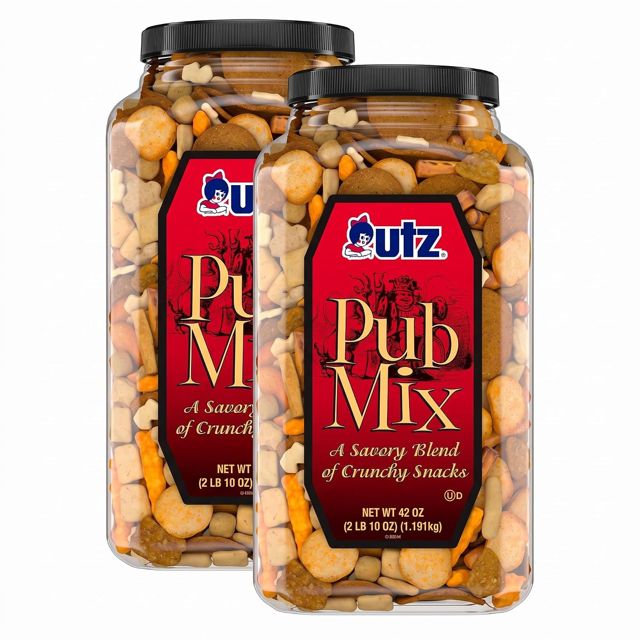 Utz Pub Mix,42 Oz. Barrel,Savory Snack Mix with a Blend of Crunchy Flavors for a Tasty Party Snack,Resealable Container,Trans-Fat Free and Kosher Certified,(Pack of 2)