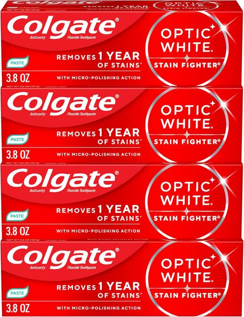 Colgate Optic White Stain Fighter Whitening Toothpaste, Mint, 4 Pack, 3.8oz