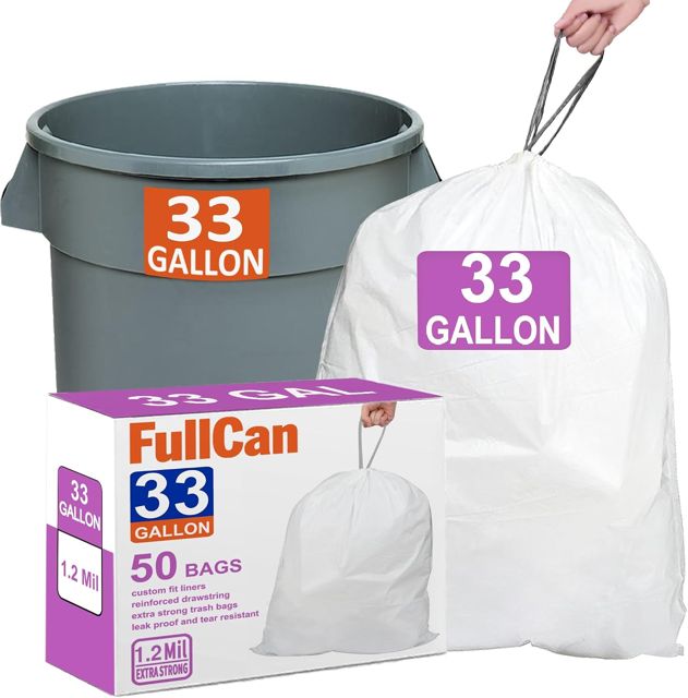 FullCan 30-33 Gallon Heavy Duty Drawstring Trash Bags, 1.2 Mil, 50 Count