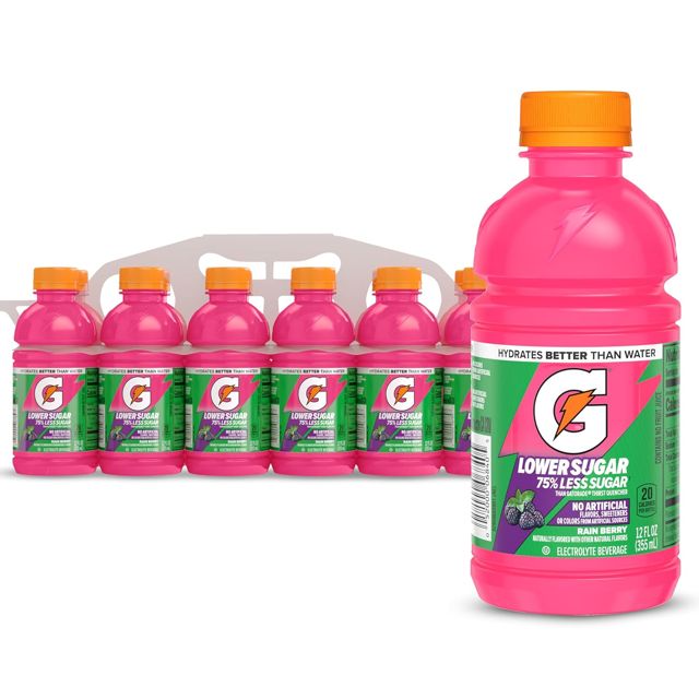 Gatorade Lower Sugar Sports Drink, Rain Berry, 12 fl oz Bottles (12 Pack)