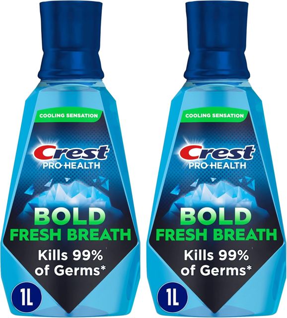 Crest Mouthwash Pro-Health Bold Fresh Breath, Clean Mint, 1 L (33.8 fl oz), Pack of 2