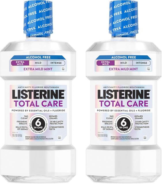 Listerine Extra Mild Alcohol-Free Total Care Mouthwash, 1L 2-Pack