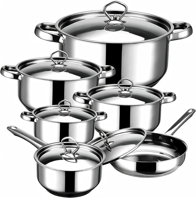 Colourcoco 12 Piece Stainless Steel Cookware Set (6 pots + 6 lids), Silver