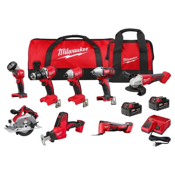 Milwaukee M18 Cordless 8-Tool Combo Kit with 2 Batteries & Charger (3692-28)